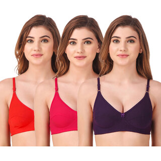                       Fasense Women's Cotton Solid Color Wire Free Non Padded Bra (Pack of 3)                                              
