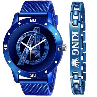 Blue Avenger Plastic Strip With King Bracelet Combo Watch  For Men