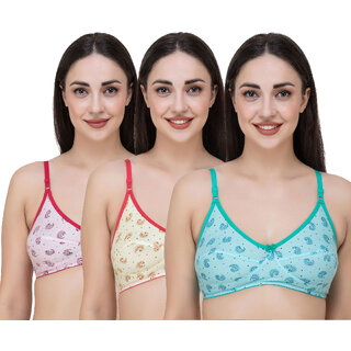                       Fasense Floral Print Medium Coverage Wire Free Non Padded Bra (Pack of 3 Color)                                              