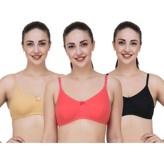                       Fasense Solid Color Wire Free Non Padded Minimizer Bra (Pack of 3 Color)                                              