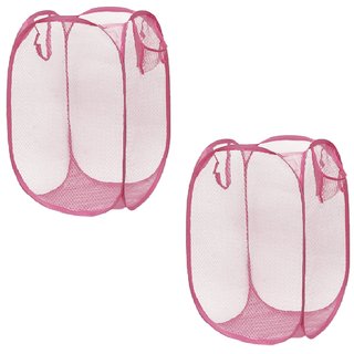                       Winner Full Size Rectangular Pink Foldable Laundry Basket - Laundry Bag Pack of 2 (lxbxh - 36X36X58 Cm)4000111-02                                              