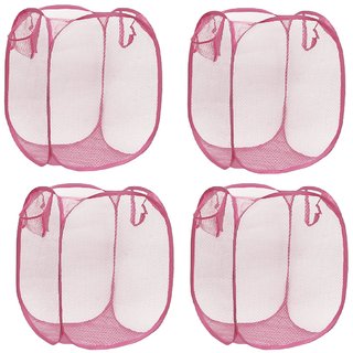                       Winner Full Size Rectangular Pink Foldable Laundry Basket - Laundry Bag Pack of 4 (lxbxh - 36X36X58 Cm)4000111-04                                              