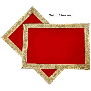                       shree pavitra Premium Red Velvet Pooja Aasan Cloth / Chowki Aasan Kapda / Altar Cloth for Mandir, Temple, Diwali, Durga                                              