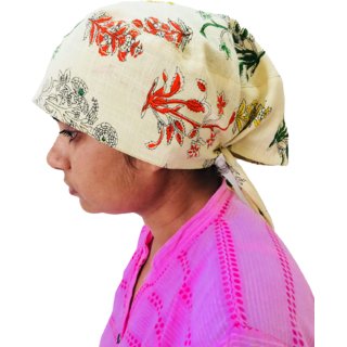 Head Scarf Wrap Cap Cover Pure Cotton Ivory Printed For Girl and Women Free Size