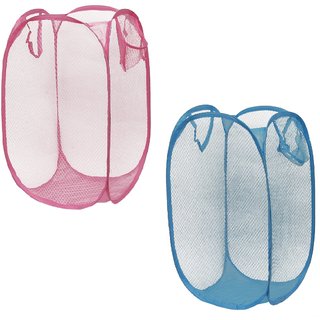                       Winner Full Size Rectangular Pink  Red Foldable Laundry Basket - Laundry Bag Pack of 2 (lxbxh - 36X36X58 Cm)                                              