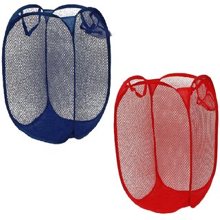                      Winner Full Size Rectangular Blue  Red Foldable Laundry Basket - Laundry Bag Pack of 2 (lxbxh - 36X36X58 Cm)                                              