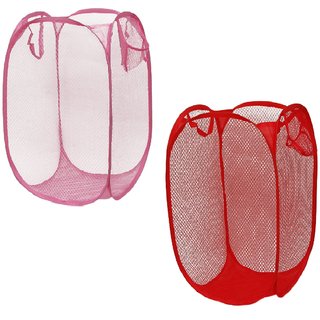                       Winner Full Size Rectangular Pink  Red Foldable Laundry Basket - Laundry Bag Pack of 2 (lxbxh - 36X36X58 Cm)                                              
