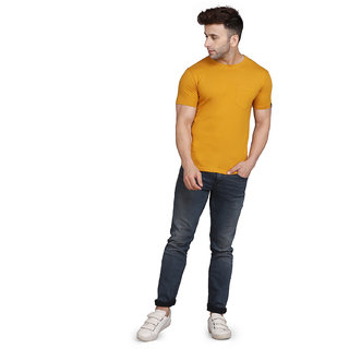                       Wear Forward Men's Mustard Cotton Solid Crew Neck T-shirt                                              