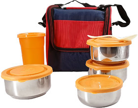Solomon Premium Stainless Steel Compact  Stylish Lunch Box for School, Office  College With Cover 5 Container (Orange)