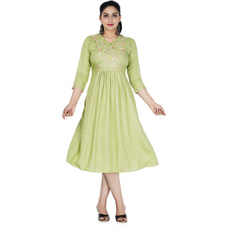                       green color kurti with embroidery                                              