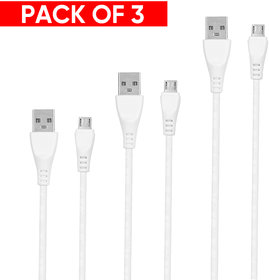 Raptech 2.4 Amp 1 Meter Fast Charging Data Cable Pack Of 3 (White)
