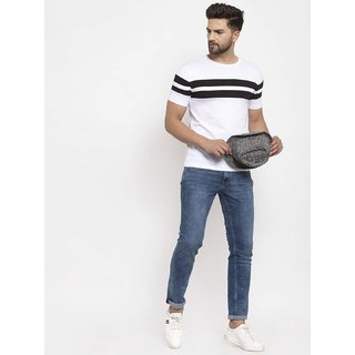                       Navy Blue striped Men Tshirt                                              