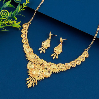                       Attractive Gold Plated Designer Traditional   Necklace Jewellery Set For Girls Women                                              