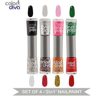 Color Diva - Dual (2 in 1) Nail Paint - Multicolor (NPCMB-1282) (Set of 4) -10 ml Each