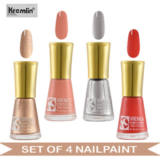 Kremlin - KN11 Nail Paint - Copper Mirror Finish, Red Matte, Brown Matte, Silver Mirror Finish (Set of 4) - 10 ml Each