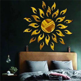 Grahak Trend - 3D Acrylic Sun Flame Mirror Decorative Wall Stickers with Extra 10 Butterfly Sticker ,(45cm X 45cm) - Pac