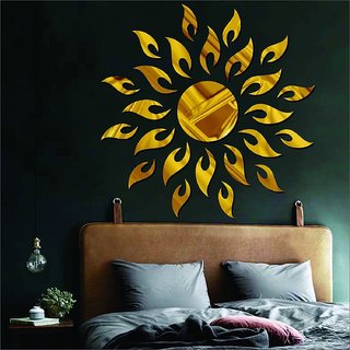                       Grahak Trend - 3D Acrylic Sun Flame Mirror Decorative Wall Stickers with Extra 10 Butterfly Sticker ,(45cm X 45cm) - Pac                                              
