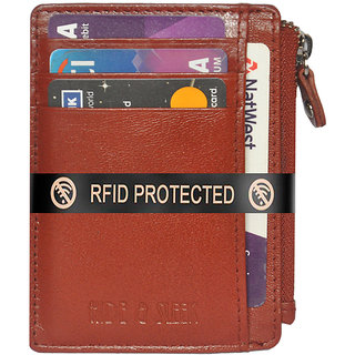                       Hide & Sleek RFID Protected Genuine Brown Leather 8 Card Holder                                              