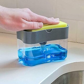 Karnavati Plastic Liquid Soap Dispenser With Sponge Holder (Multicolor)