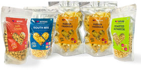 Namkeen Assorted Snacks Combo Pack of 5 -South MixPudina TriangleGur ChanaRoasted SoyabeanPudina Triangle