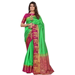 Pisara Green Pure Kanjiwaram Silk Woven Saree