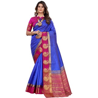                       Pisara Blue Pure Kanjiwaram Silk Woven Saree                                              