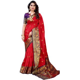 Pisara Red Banarasi Cotton Silk Woven Saree