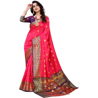                       Pisara Pink Banarasi Cotton Silk Woven Saree                                              