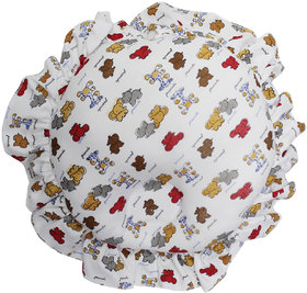 Moms Pet Round Shape Printed Frill Pillow For baby  Infants ( White )
