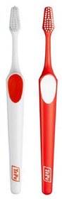 Tepe Supreme Toothbrush Pack Of 2(White,Red)Designed Two-Level BristlesWith One Free Travel Pouch