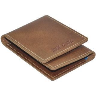                       Hide & Sleek Genuine Brown Hunter Leather Credit Card Holder Wallet                                              