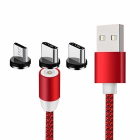 HBNS 3in1 Magnetic Charging Cable Micro USB, Type-C, 8Pin with LED Indicator for All Smartphone (Red)