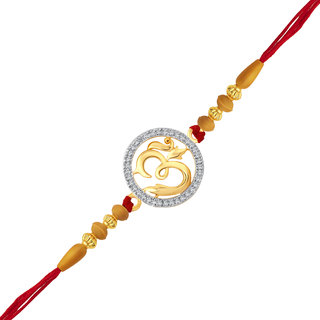 Vighnaharta Traditional Om CZ Gold and Rhodium Plated Alloy Rakhi for Lovely Brother - [VFJ1053RKG]