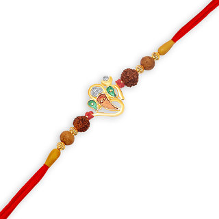                       Vighnaharta Omkara Gold and Rhodium Plated CZ Rakhi - [VFJ1002RKG]                                              