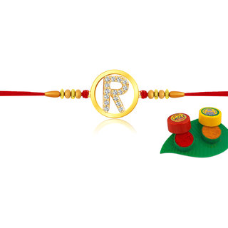                       Vighnaharta Initial 'R' Alphabet Rakhi CZ Gold Plated Alloy Rakhi  [VFJ1104RKG]                                              