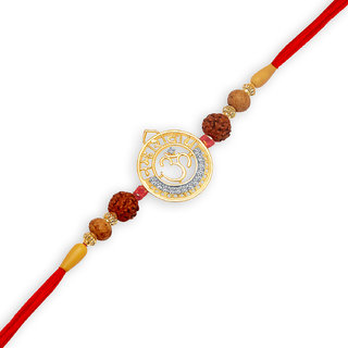                       Vighnaharta Om Namaha Shivay  Gold and Rhodium Plated CZ Rakhi - [VFJ1005RKG]                                              