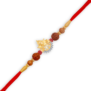                       Vighnaharta Lord Ganesha Gold and Rhodium Plated CZ Rakhi - [VFJ1001RKG]                                              