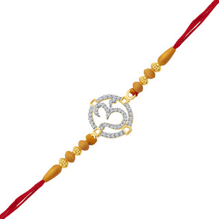 Vighnaharta Decent Om CZ Gold and Rhodium Plated Alloy Rakhi for Lovely Brother - [VFJ1054RKG]