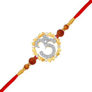                       Vighnaharta Om with Damru CZ Gold and Rhodium Plated Alloy Rakhi for Lovely Brother - [VFJ1022RKG]                                              