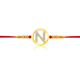                       Vighnaharta Initial 'N' Alphabet Rakhi CZ Gold Plated Alloy Rakhi  [VFJ1102RKG]                                              