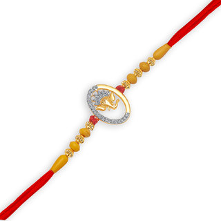 Vighnaharta Gajavakra Gold and Rhodium Plated CZ Rakhi - [VFJ1003RKG]