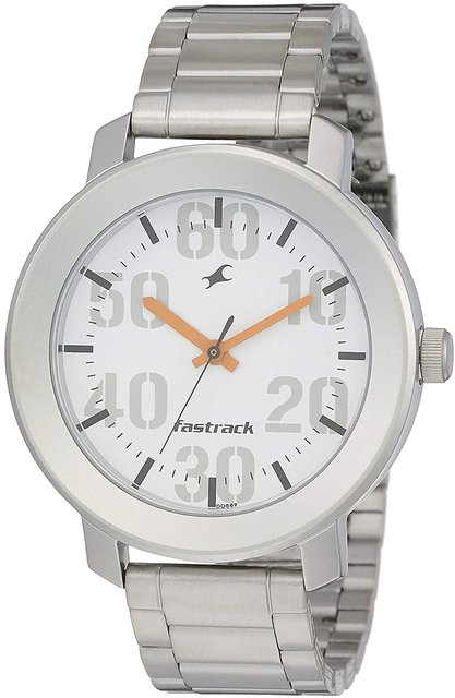 Fastrack analog quartz silver dial rectangle discount stainless steel strap casual watch for men