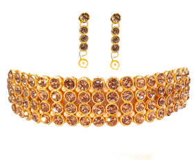 AARABLE Golden Crystal Choker Set for Women and Girls (ZCCH0201), gold, free size