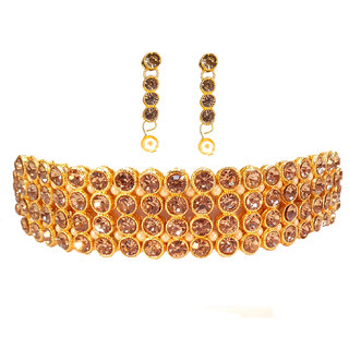 AARABLE Golden Crystal Choker Set for Women and Girls (ZCCH0201), gold, free size