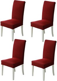 House of Quirk Elastic Chair Cover Stretch Dining Chair Cover Protector Seat Slipcover - Thicken Maroon (Pack of 4)