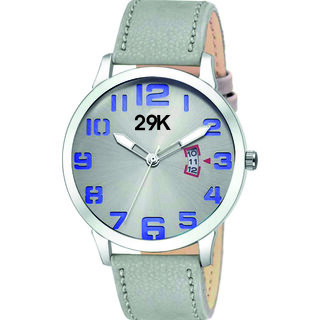 29K 9003 Men Grey Leather Strap Analog Watch