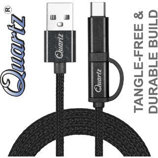 Quartz 2 in 1  C + Micro USB Data Cable Black Braiding