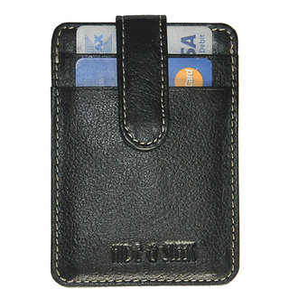                       Hide & Sleek RFID Protected Black Genuine Leather Men Business Card Holder with Key Holder                                              
