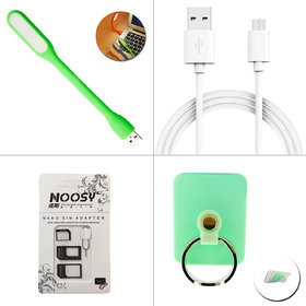 4 in1 Combo of USB Cable + USB LED Light + Mobile Ring Holder + Sim Adapter Kit