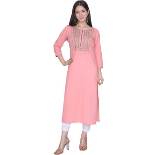 pink color kurti with latest design of embroidery 100 cotton